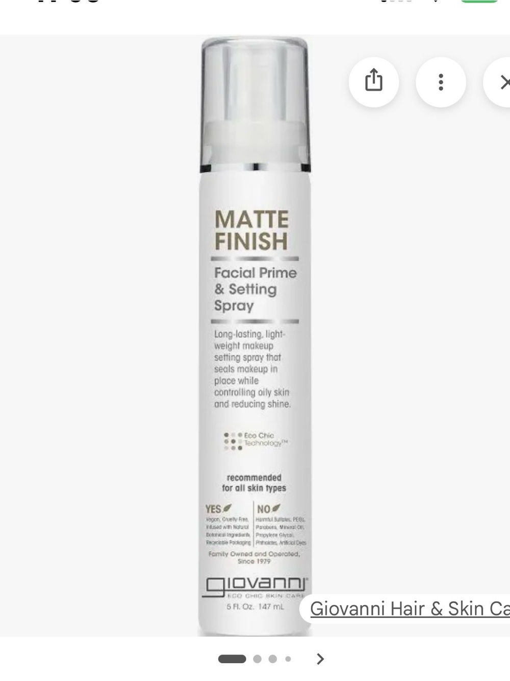Giovanni Matte Finish Facial Prime & Setting Spray — White